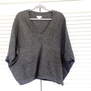 Witchery Womens M/L Charcoal Gray Knit Poncho Sweater With Pockets & V-Neckline